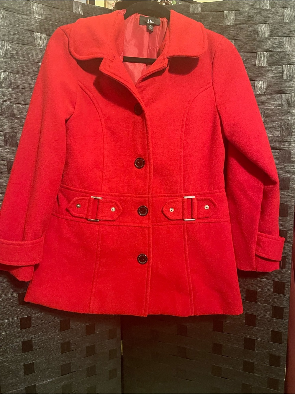 Iz Amy Byer Girls Coat-Kids XL Red-Dress Coat-Button Up- Front Buckles Peacoat